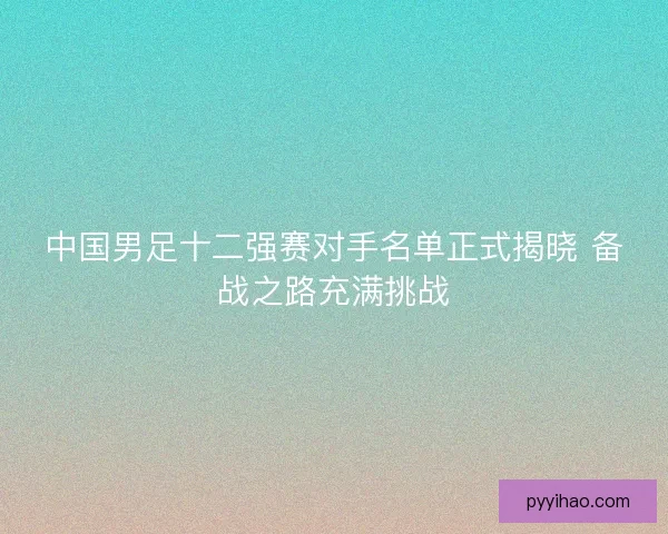 中国男足十二强赛对手名单正式揭晓 备战之路充满挑战