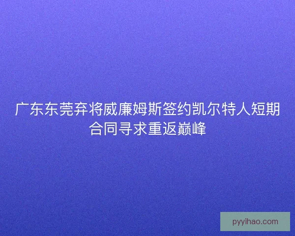 广东东莞弃将威廉姆斯签约凯尔特人短期合同寻求重返巅峰